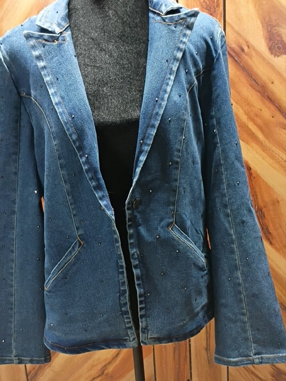 Nwt DG2 By Diane Gilman Tailored Denim Jacket/Blazer With Rhinestone Size L - Picture 5 of 11